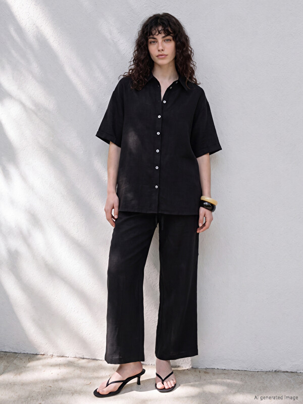 LCWAIKIKI Petite Elastic Waist Linen Blend Women's Trousers