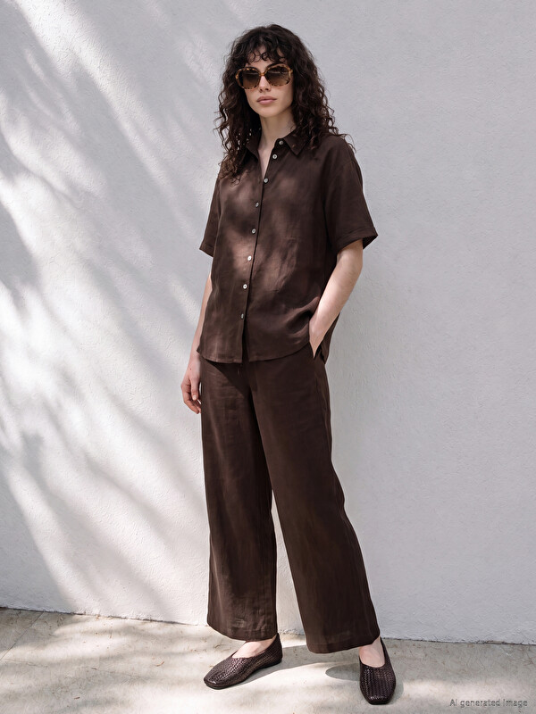 LCWAIKIKI Petite Elastic Waist Linen Blend Women's Trousers