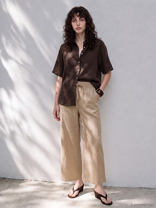 LCWAIKIKI Petite Elastic Waist Linen Blend Women's Trousers