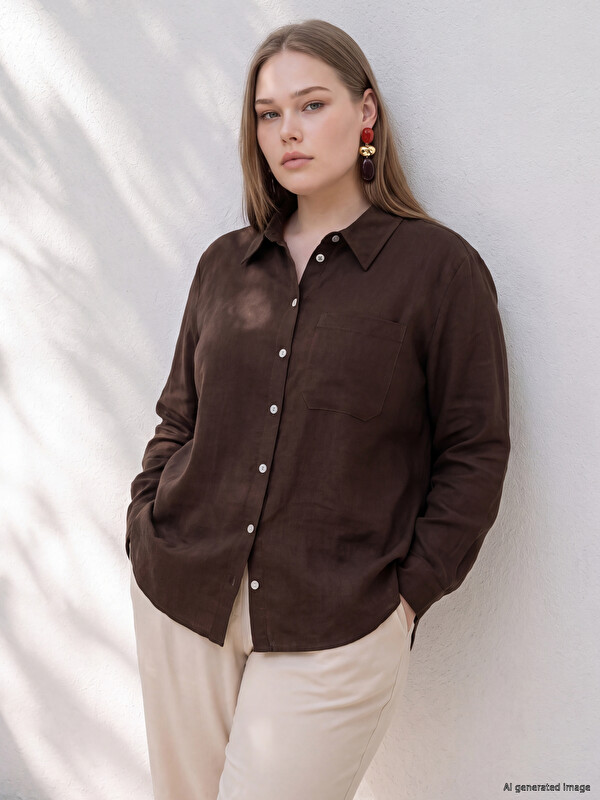 LCW Curve Plus Size Linen Blend Women's Shirt