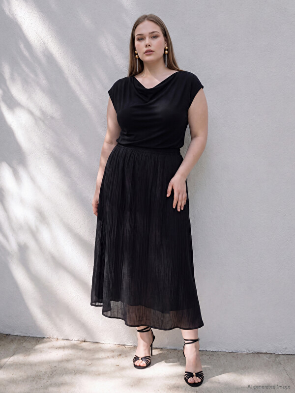 LCW Curve Plus Size Linen Blend Flared Skirt