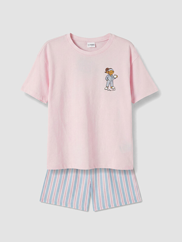 LCW Kids Baskılı Kız Çocuk Şortlu Pijama Takımı