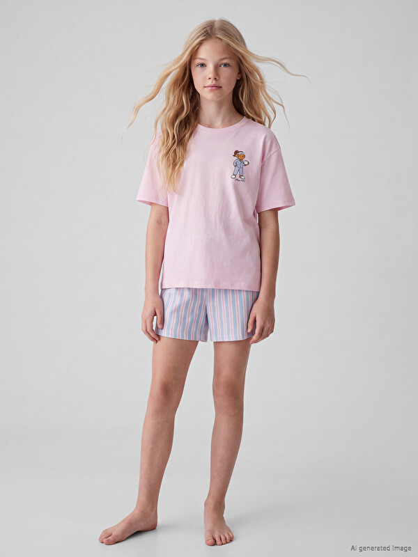 LCW Kids Baskılı Kız Çocuk Şortlu Pijama Takımı