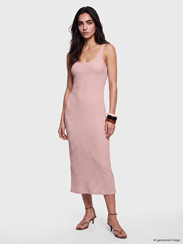 LCW Vision Kare Yaka Dokulu Bodycon Elbise