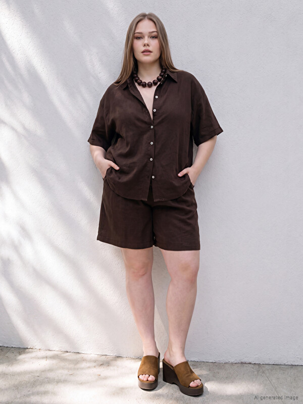 LCWAIKIKI Curve Plus Size Linen Blend Women's Shorts