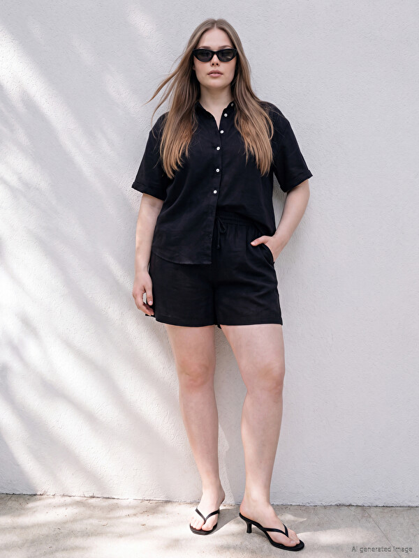 LCWAIKIKI Curve Pantallona të shkurtra lino plus size për gra