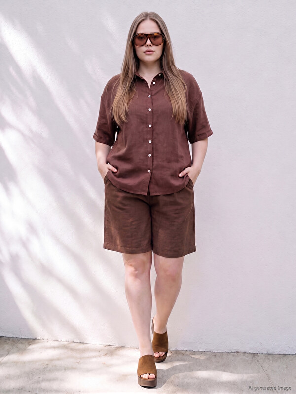 LCWAIKIKI Curve Plus Size Linen Blend Women's Shorts