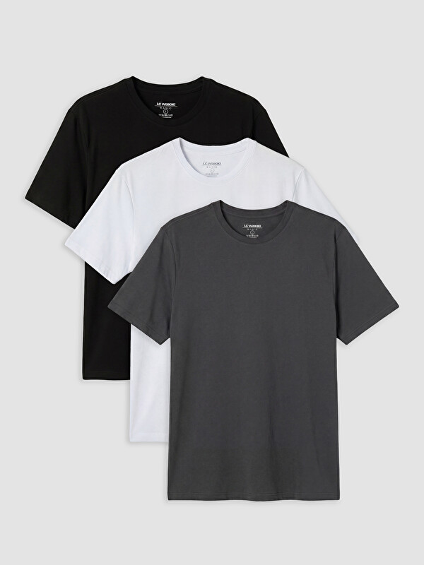 LCWAIKIKI Classic Regular Fit %100 Pamuk Basic Erkek Tişört 3'lü