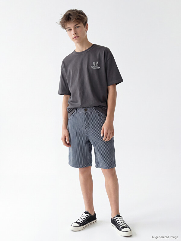 LCW Kids Regular Fit Çizgili Erkek Çocuk Jean Şortolon