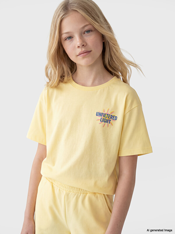 LCW Kids Bisiklet Yaka Baskılı Kız Çocuk Tişört