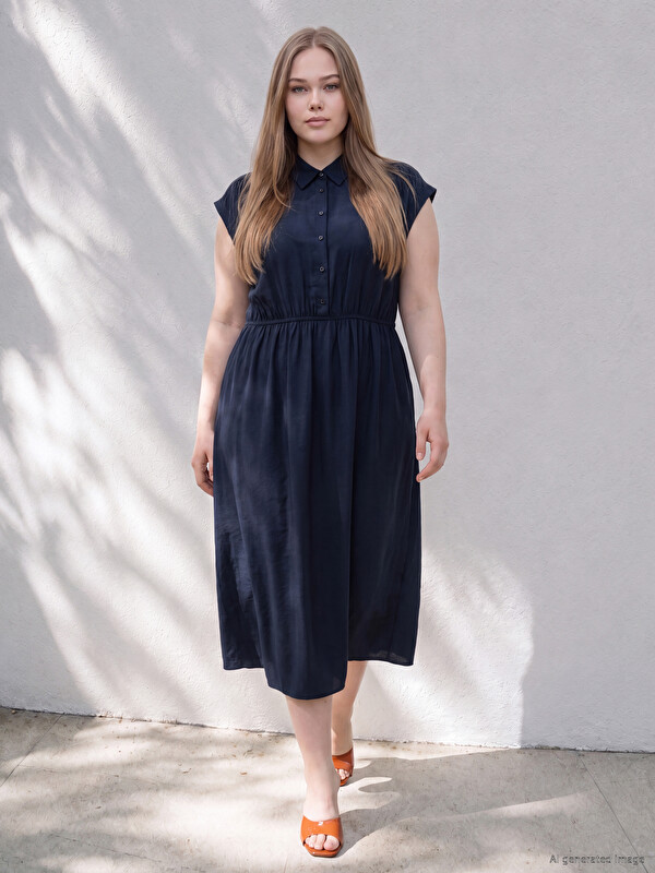LCWAIKIKI Curve Plus Size Modal Blended Shirt Dress