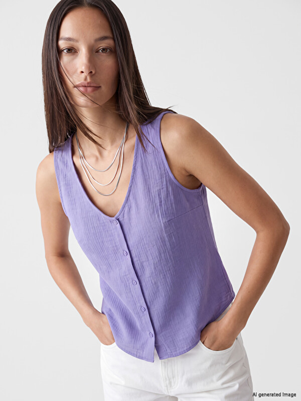 LCW EVERYDAY V Neck Ribbed Blouse