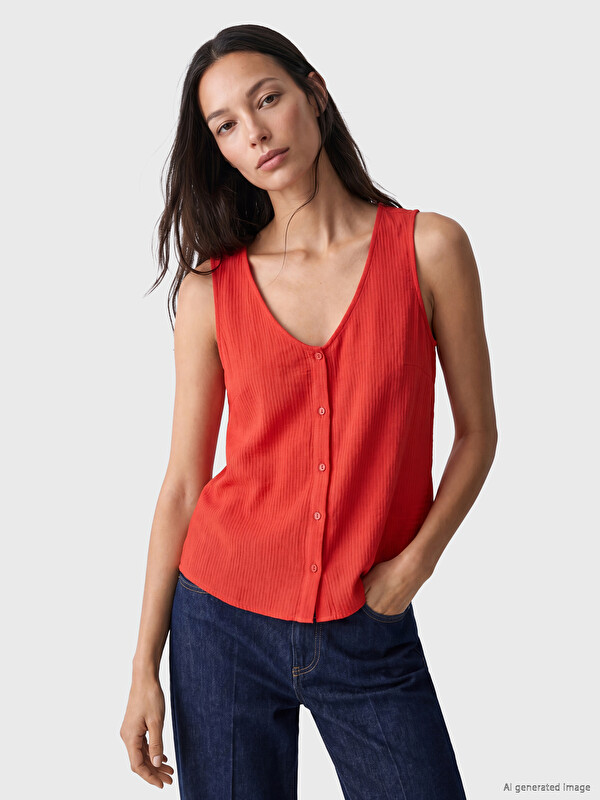 LCW EVERYDAY V Neck Ribbed Blouse