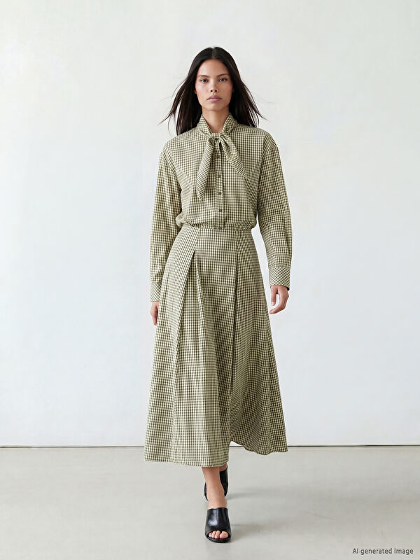 LCW Modest Ekose Pileli Etek