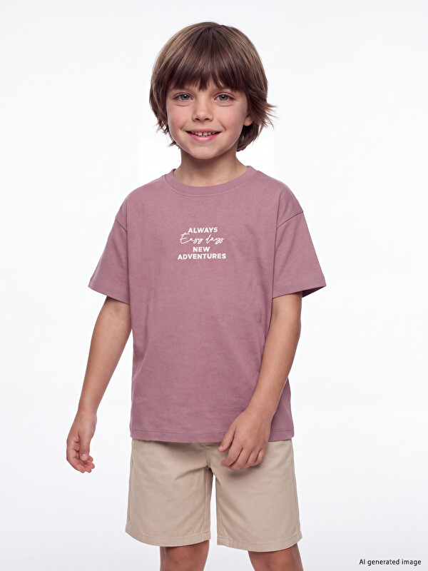 LCW Kids Slogan Baskılı Erkek Çocuk Tişört
