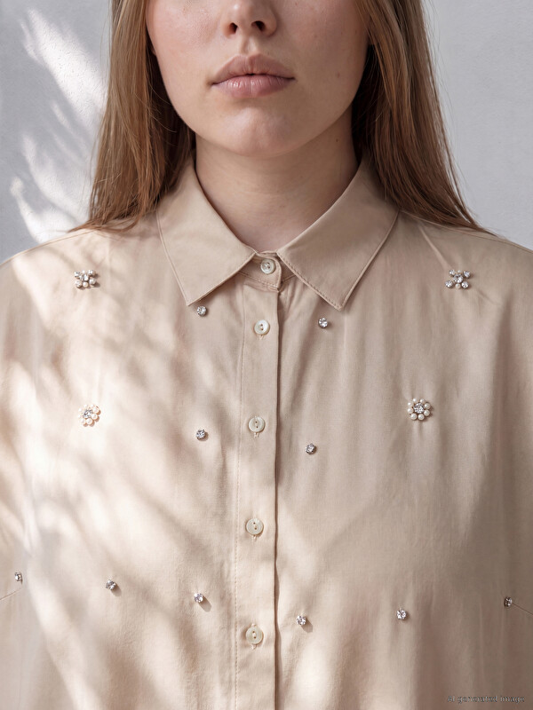 LCWAIKIKI Curve Plus Size Rhinestone Embellished Shirt Dress