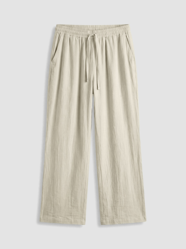 LCWAIKIKI Petite Beli Lastikli Geniş Paça Kadın Pantolon