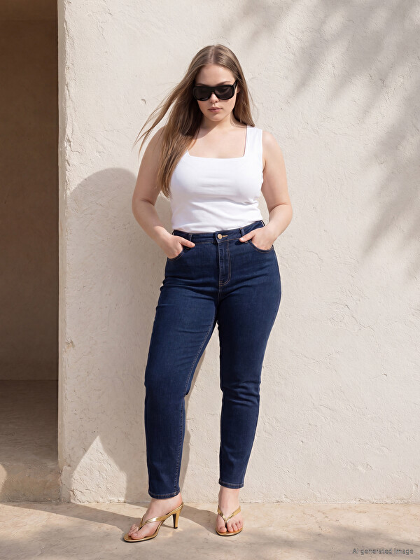 LCWAIKIKI Curve Büyük Beden Slim Mom Kadın Jean Pantolon