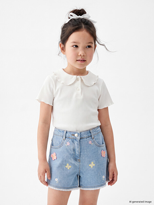 LCW Kids Bebe Yaka Fırfırlı Kız Çocuk Tişört