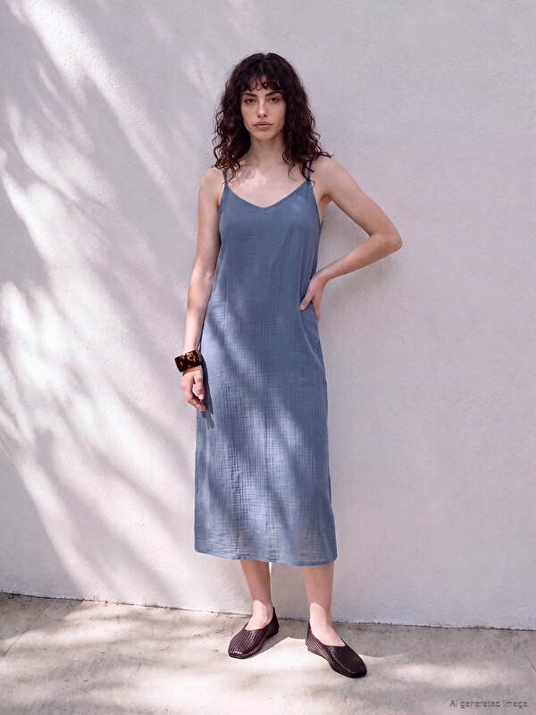 LCW Petite V Neck Strap Strappy Dress