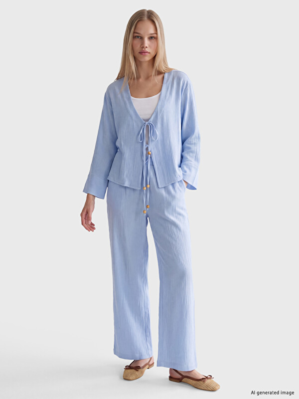 LCW Vision V Neck Lace-up Women's Kimono