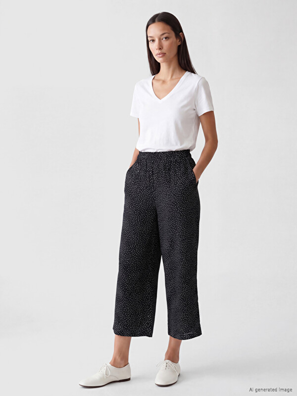 LCWAIKIKI Classic Beli Lastikli Puantiyeli Kadın Pantolon
