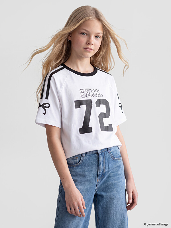 LCW Kids Bow Seoul Printed Girls' T-Shirt