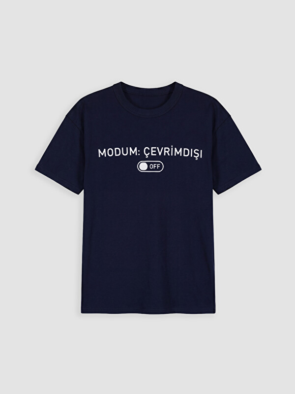 LCW Kids Bisiklet Yaka Slogan Baskılı Erkek Çocuk Tişört