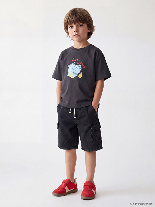 LCW Kids Bisiklet Yaka Baskılı Erkek Çocuk Tişört
