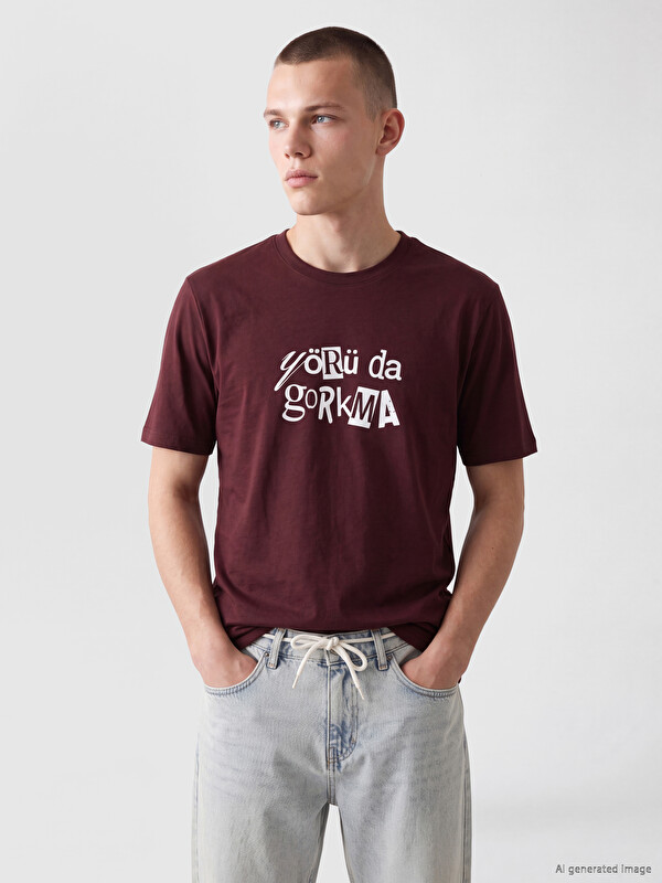 XSIDE Bisiklet Yaka Kıbrıs Slogan Baskılı Erkek Tişört