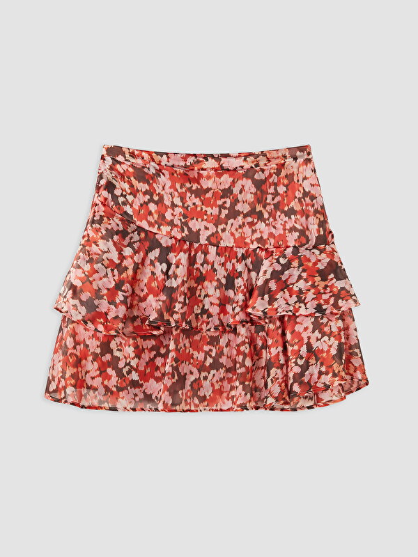 LCW Vision Slim Fit Çiçekli Katkat Mini Şortlu Etek