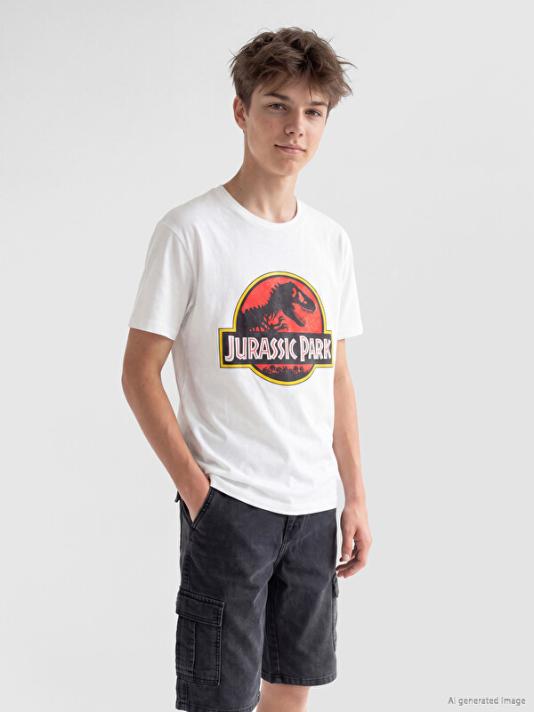 LCW Kids Bisiklet Yaka Jurassic Park Baskılı Erkek Çocuk Tişört