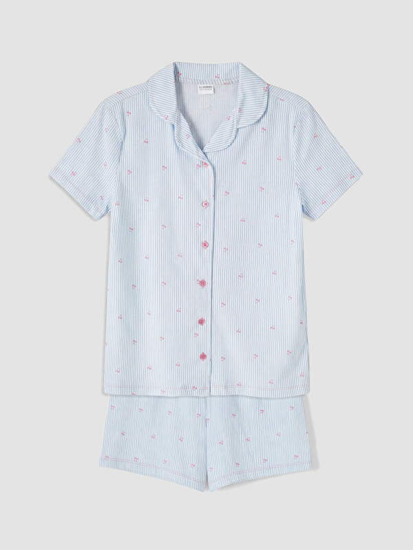 LCW Kids Gömlek Yaka Kız Çocuk Şortlu Pijama Takımı
