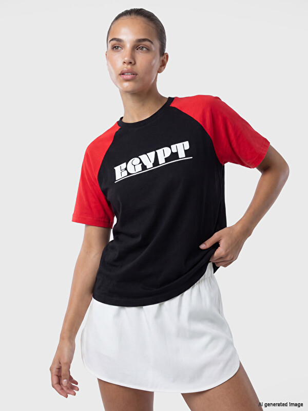 KOOR SPORT Mısır Baskılı Oversize Kadın Spor Tişört