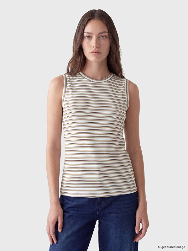 LCW Modest Crew Neck Striped Women's Athletic Tank Top