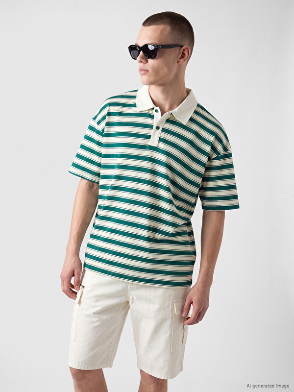 LC WAIKIKI Polo Yaka Çizgili Penye Erkek Tişört