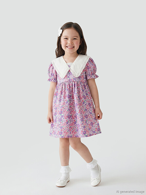 LCW Kids Peter Pan Collar Patterned Girls' Dress
