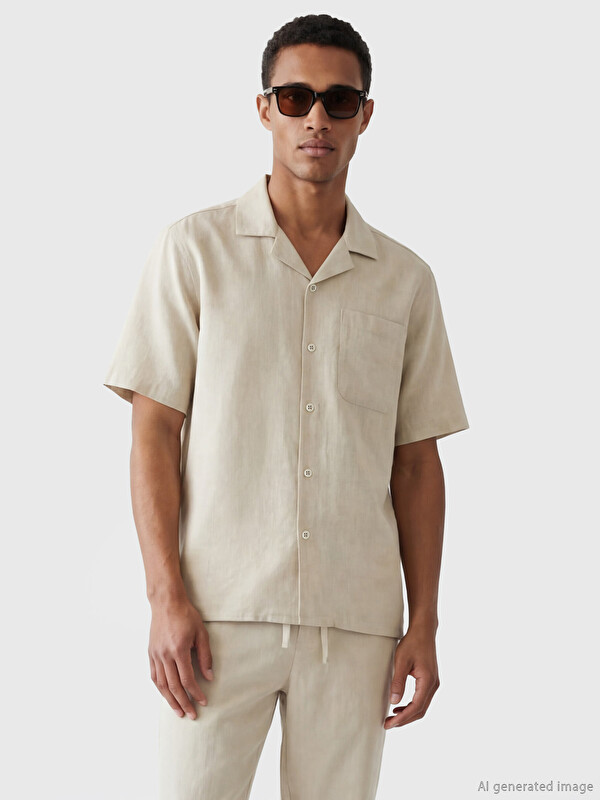 LCW Vision Regular Fit Keten Görünümlü Erkek Gömlek