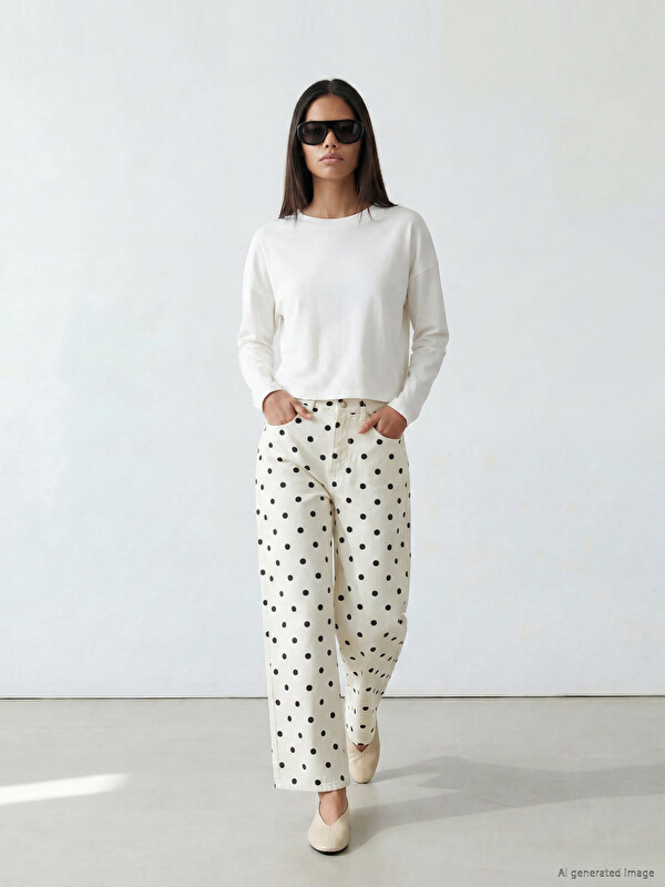 LCW Modest Wideleg Puantiyeli Kadın Jean Pantolon