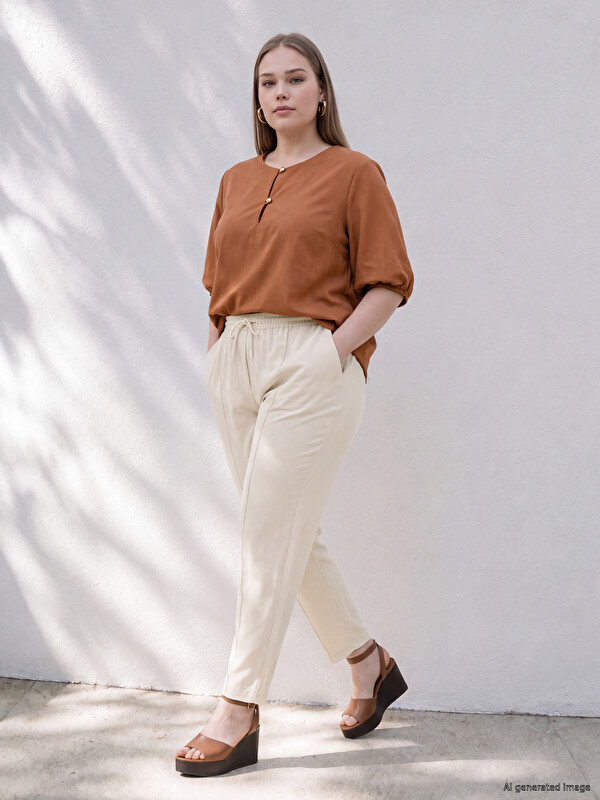 LCW Curve Plus Size Elastic Waist Women's Trousers