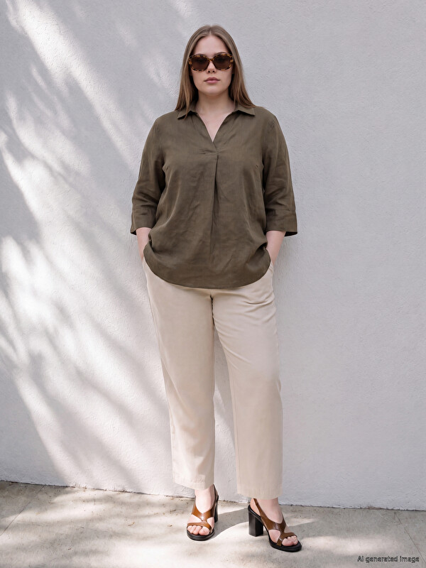 LCW Curve Plus Size Elastic Waist Women's Trousers