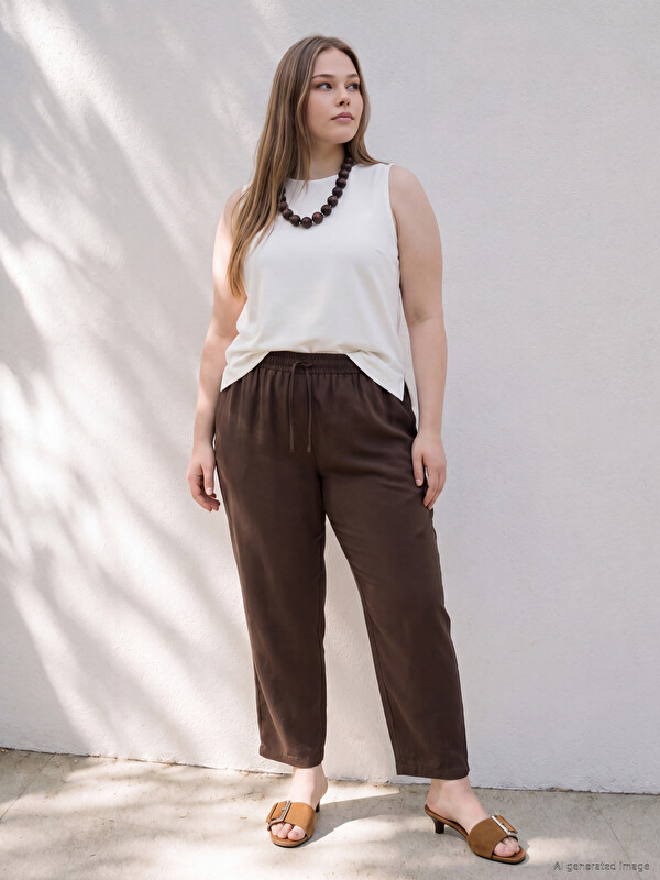 LCWAIKIKI Curve Plus Size Elastic Waist Women's Trousers