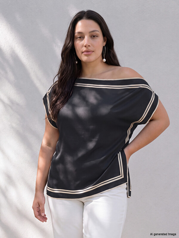 LCW Curve Bluză Mărimi Mari Cu Model Cu Guler Pe Un Umăr Basic