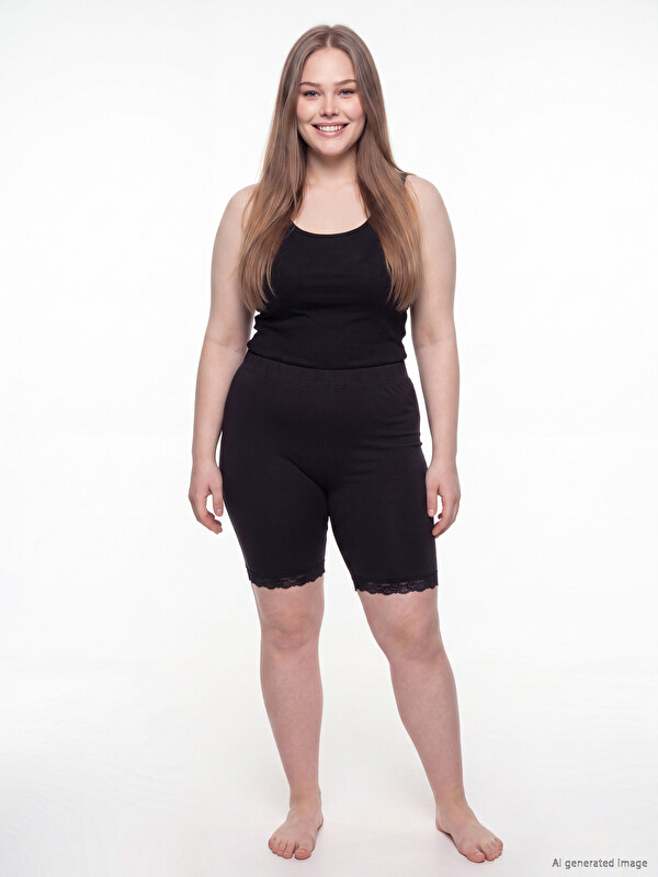 LCWAIKIKI Curve Plus Size Lace Detailed Women's Short Leggings