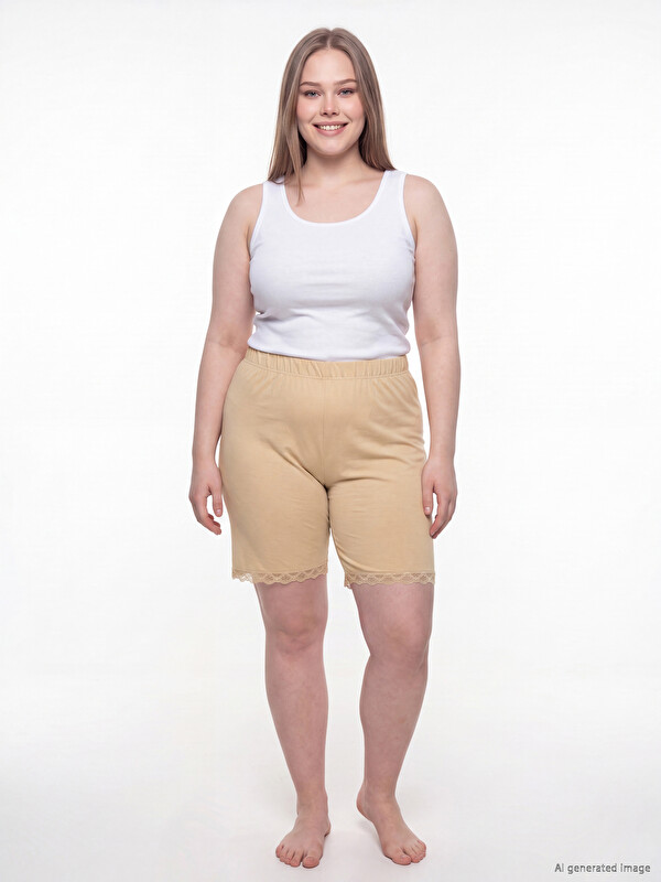 LCWAIKIKI Curve Plus Size Lace Detailed Women's Short Leggings