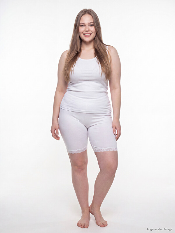 LCWAIKIKI Curve Leggins të shkurtra me detaje dantelle madhësi plus për gra