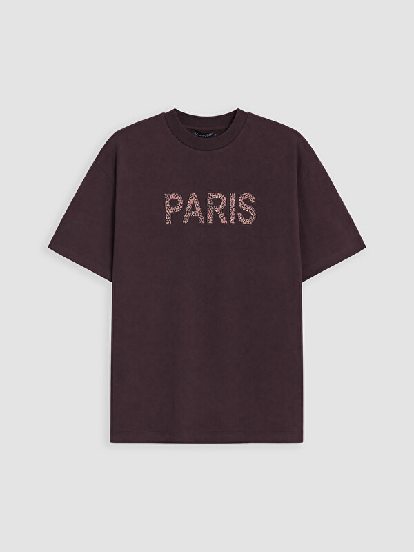LCW Modest Paris Baskılı %100 Pamuklu Kadın Tişört
