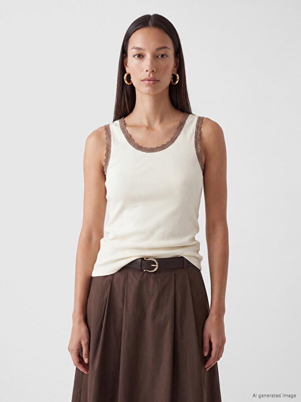 LCW EVERYDAY Crew Neck Lace Detailed Women's Tank Top