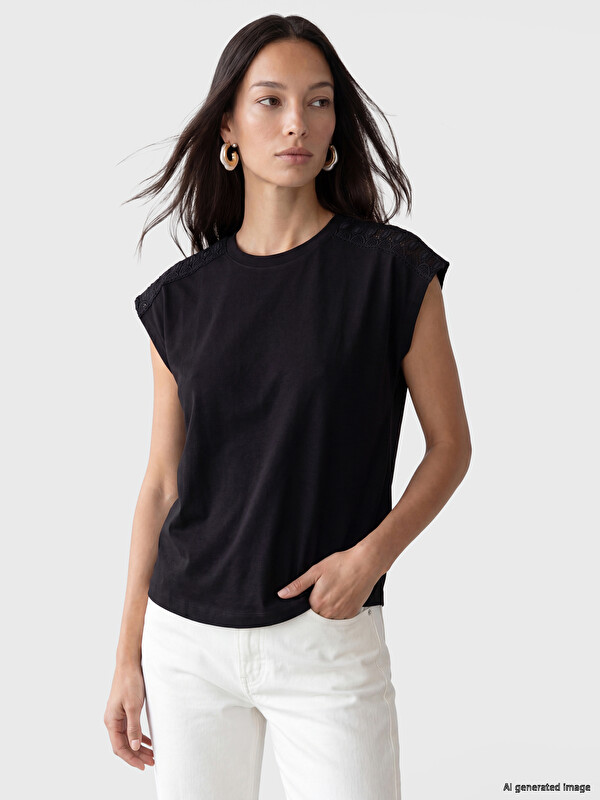 LCW EVERYDAY Bisiklet Yaka Dantel Detaylı Bluz