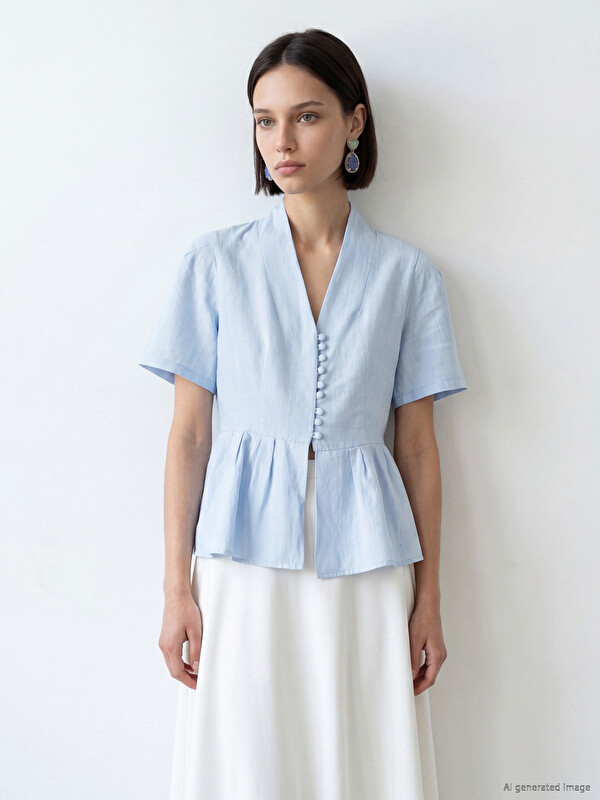 LCW Comfort V Yaka Peplum Bluz